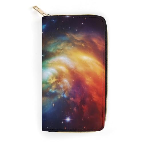 Gorgeous Galaxy Print Long Wallet for Women Men PU Leather Card Holder Organizer with Zipper Coin Pocket & Cash Slots