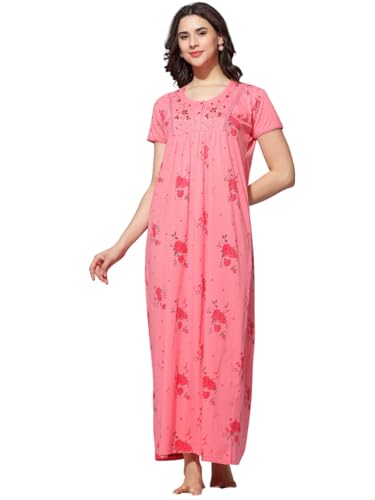 Image of 9shines Label Stylish Cotton Blend Nighty Maxi for Women | Full Length Trendy Nightgown | Premium Nightdress | Nightwear | Embroidery Nighty with Pocket (New 5256RP-L)
