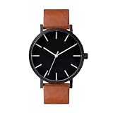 ROSEEONNE reloj de pulsera Reloj de cuarzo de cuero, relojes con correa de cuero, relojes de cuarzo analógicos, 3 manecillas, reloj de pulsera de moda premium for mujeres y hombres.(Noir,A)
