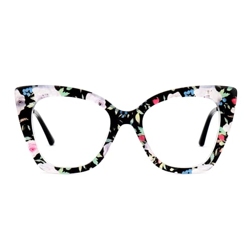Image of Zeelool Oversized Cat Eye Glasses Frames for Women Stylish Floral Eyeglasses Chic Non Prescription Full Eyewear JGX674221-01, Medium