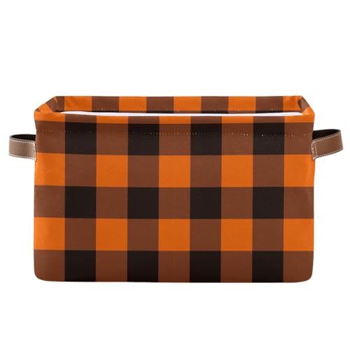 Image of Aslsiy Storage Basket Orange Black Plaid Nursery Bins Baby Box Canvas Clothes Shelf Basket Laundry Hamper Gift Basket for Home Closet 1 Pcs