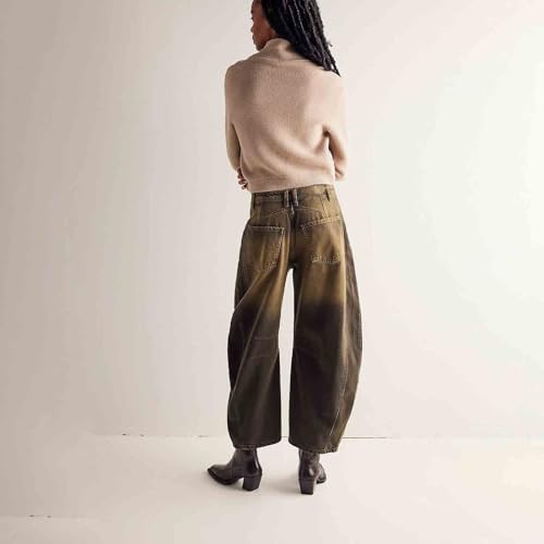 Women's casual loose fitting mid waist tube shaped jeans retro street fashion pants for women3