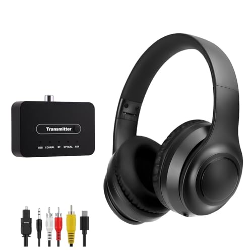 RETRADEKING Casque Audio TV sans Fil ANC - Pliable pour Voyage - Émetteur Bluetooth & Sorties Audio (Optique/Coaxial/RCA/AUX 3.5mm/USB) - pour Séniors &...