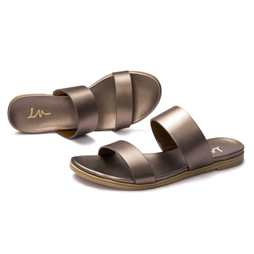 Image of LM Women's Slide Sandals Two Band Slip On Flat Sandals Casual Summer Sandals