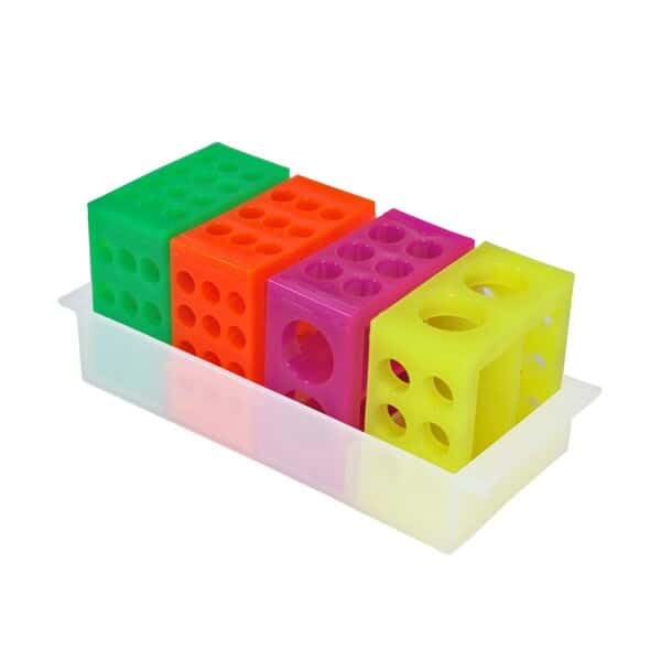 Cole-Parmer 4-Way Modular Tube Rack w/Tray, PP, Fluorescent Colors