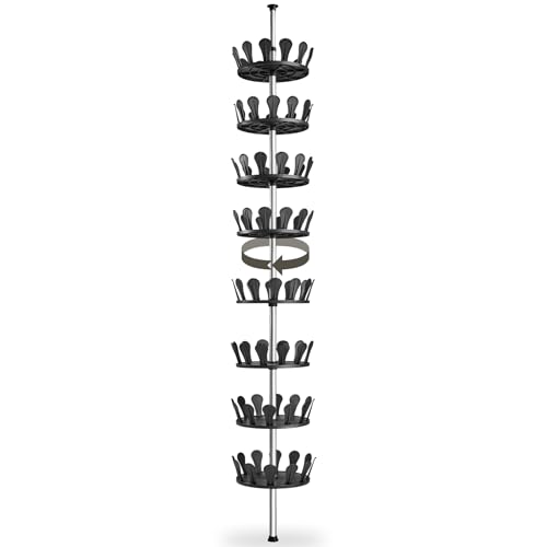 tectake® Zapatero Giratorio Vertical de Metal para 96 Zapatos, 8 Niveles Ajustables, Zapatero Entrada Recibidor, Estanteria Giratoria, Organizador de Zapatos, Zapateros - 26,5 x 26,5 x 300 cm