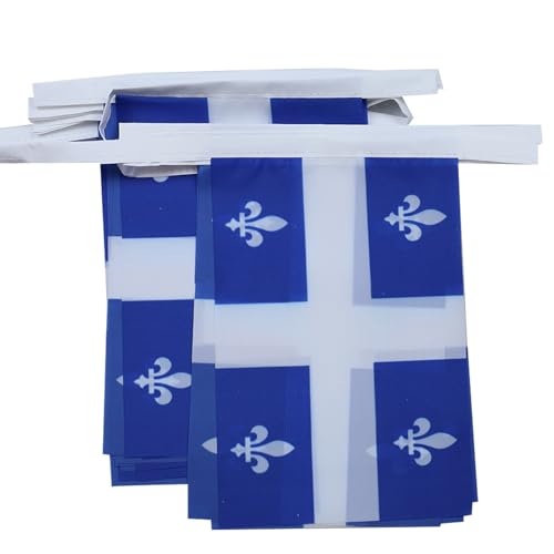 Image of AZ FLAG Quebec 6 meters BUNTING Flag 20 flags 9'' x 6'' - Canada - Canadian region of Quebec STRING flags 15 x 21 cm