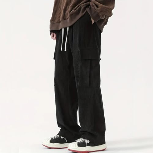 Men Corduroy Pants Baggy Casual Comfy Elastic Waist Cargo Sweatpants with Pockets Heavyweight Work Trouser4