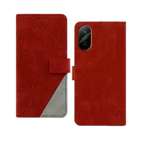 Image of amazon basics Poco F7 5G Flip Cover | Card Pockets Wallet & Stand | Flip Cover for Poco F7 5G (Red with Grey)