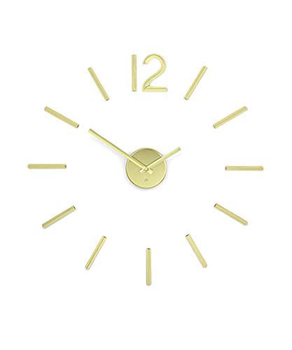 Umbra Blink Modern DIY 3D, Easy to Paste Sticker Numbers, Frameless Large Decorative Wall Clock, Simple Indicators, Minimalist, Medium, Brass
