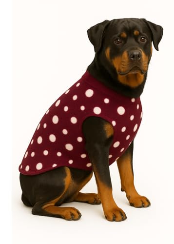 Image of The Pets Company Dog Winter Coat Jacket, Clothes, Windproof, Light Weight, Washable, Ultra Warm Thick Fleece Lined Dog Vest for Cold Weather Protection, (Polka Maroon Cherry, X-Large - 28 Inch)
