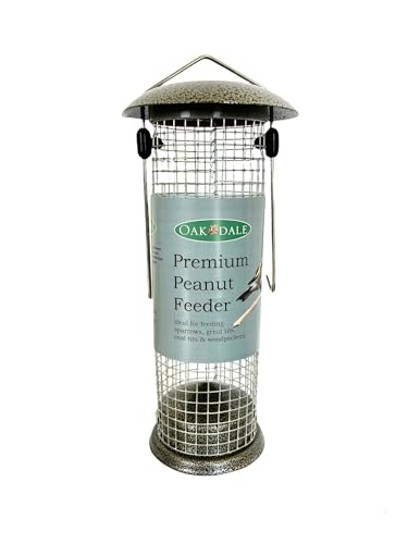 Oakdale Premium Metal Peanut Bird Feeder | Heavy Duty Hanging Wild Bird Feeder | Easy Fill & Clean | Attracts Woodpeckers & Nuthatches | Bird Feeders Hanging Station Garden UK