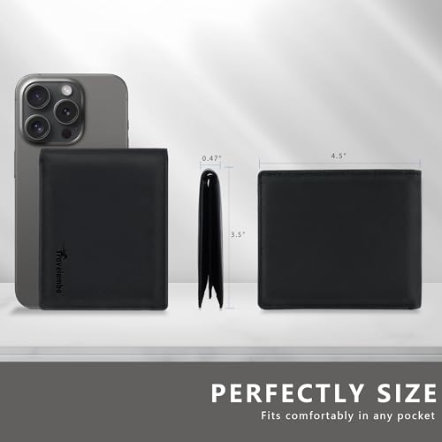 travelambo genuine leather wallet for men with gift box - handmade bifold stylish - mens wallets rfid blocking with 2 id windows