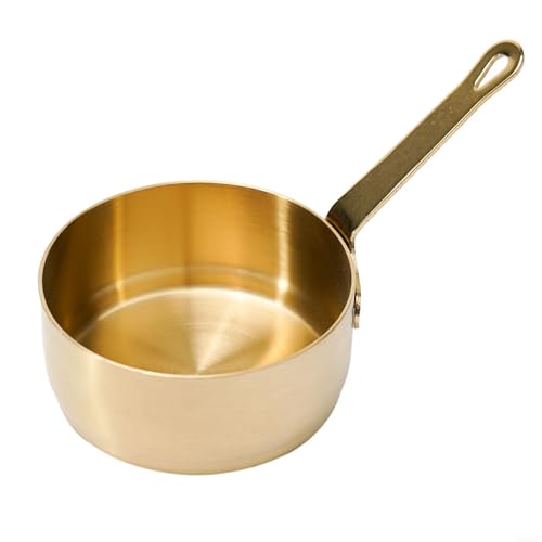 Pumixiy Mini sartén para alimentos para bebés, calentamiento de leche, café y salsas, olla de acero inoxidable de 100 ml con mango largo y colgante H (dorado (100 ml)