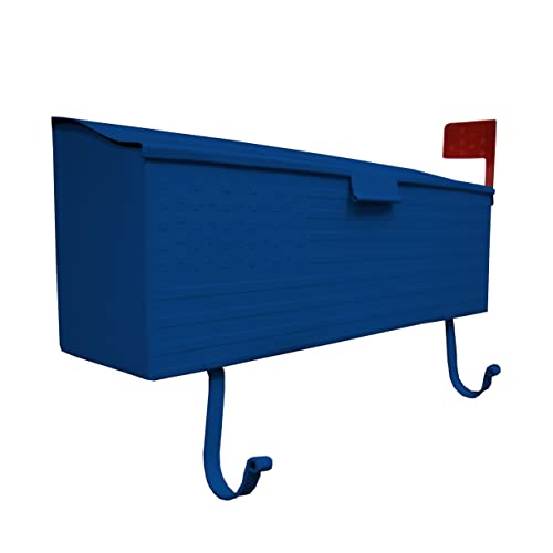Image of Oakland Living AZ620-BLUE Blue Patriotic Metal Outgoing Mail Flag and Newspaper Hangers Wall Mounted Mailbox