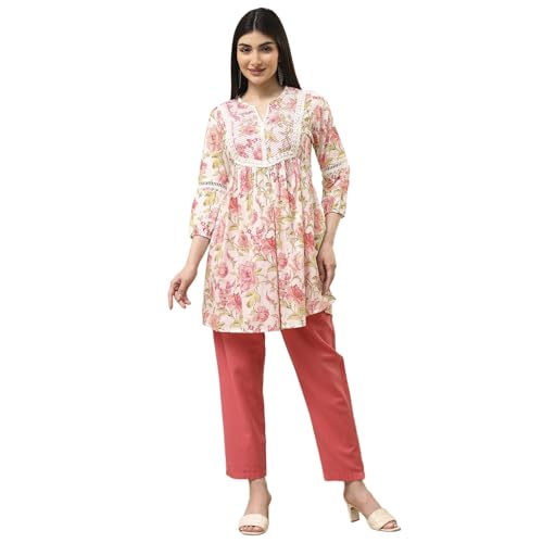 Image of BIBA Women Cotton Straight Fit A Line Printed Kurti