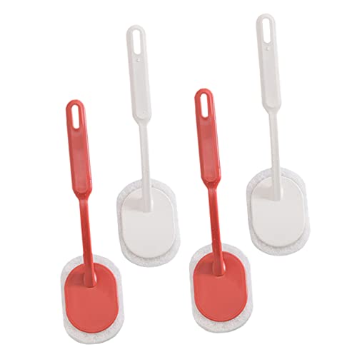 PATKAW 4 Piezas Mopa de Esponja de Mango Largo Limpio Varita mágica Piso del baño Muro Kitchen Cleaner Esponja Multiusos Limpieza Cepillo de descontaminación Limpiar páginas Rojo