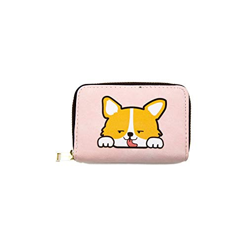 Corgi Card Holder – Corgi Dog Print Travel Wallet – Zipper Wallet Case w/ 11 Card Slots – Pink Card Holder For Men & Women – Great Gift For Dog Mom Or Dog Dad – 4.5” X 3” X 1”