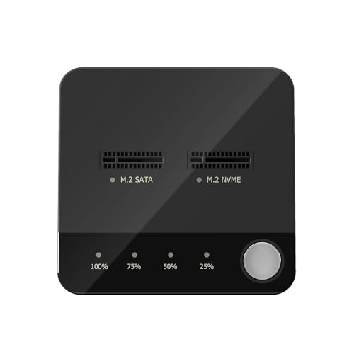 Helilyco NVMe - Carcasa SSD para doble bahía, USB 3.2 Gen2x2 de 20 Gbps, con ventilador de refrigeración y función de clonación para unidades M.2 NVMe, carcasa de aleación de aluminio