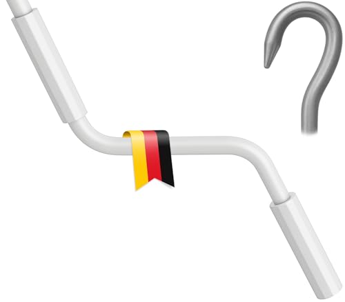 markiso Markisenkurbel 140 cm Weiß – Kurbel für Markise mit Fleischerhaken – Kurbelgestänge Pulverbeschichtet, Rostfrei, Ergonomische Griffe, Freilaufend für Leichte Bedienung