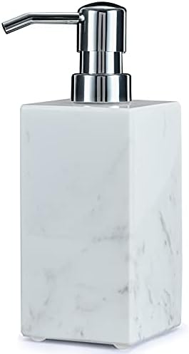 White Marble Soap Dispenser Italian Real Stone Hand Liquid Pump Bottle for Home Decorative Kitchen Sink Bathroom Countertop for Refillable Shower Shampoo Laundry Dish Soap Lotion mouthwash Dispenser