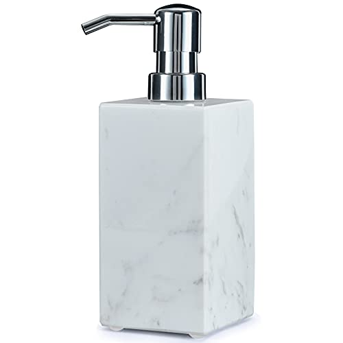 Marble Soap Dispenser Italian Imported Real Stone Hand Liquid Pump Bottle for Bathroom Countertop for Refillable Shampoo Laundry Dish Soap Lotion Dispenser White