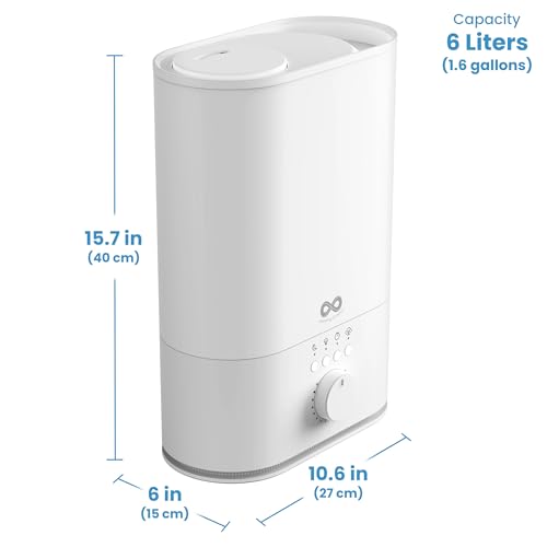 Everlasting Comfort 6L Top Fill Humidifier for Bedroom – Quiet, Easy to Fill & Clean, 60HR Runtime, Night Light, Timer, Ultrasonic Cool Mist, Auto Shut-Off, Essential Oil Compatible - White - Image 3