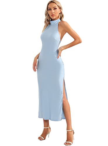 Amazon.com: CMZ2005 Women's Halter Turtle Side Slit Gown Backless