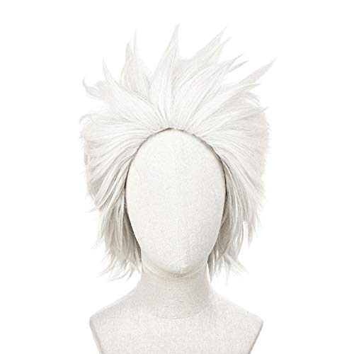 Short Silver White Wigs for Men Anime Cosplay Halloween Costume Party Heat Resistant Synthetic Wig