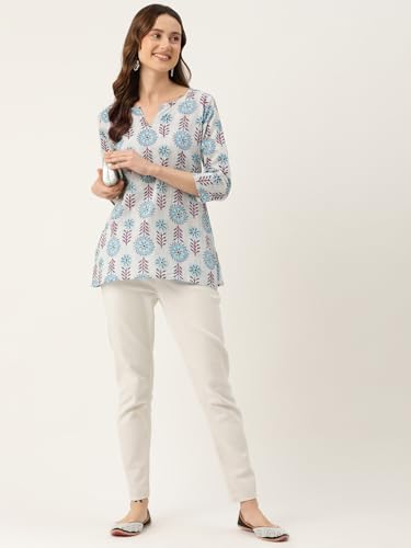 Image of feranoid Designer V-Neck Short Straight Kurti with 3Quarter Sleeves