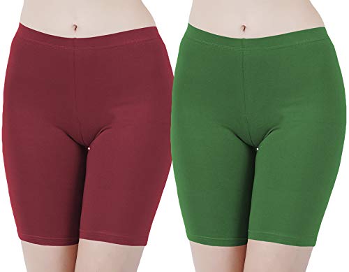 Image of Buy That Trendz Cotton Lycra Tight Fit Stretchable Cycling Shorts Womens | Shorties for Active wear /Exercise /Workout /Yoga /Gym /Cycle /Running Red Grey Combo Pack of 2