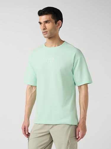 Image of TECHNOSPORT Men Printed Oversized Round Neck T-Shirt with COTFLEX, Dry Fit Sports Tee, Oversized Activewear T-Shirt for Gym, Running, Sports & Casual Wear
