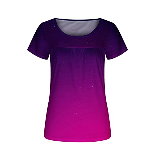 Women Tops Trendy Encanto Short Sleeve Summer Party T Shirts For Women Fit Polyester Square Neck Stretch Tshirts Patchwork Multicolor Tops Ladies Purple Xx-Large #TOP2