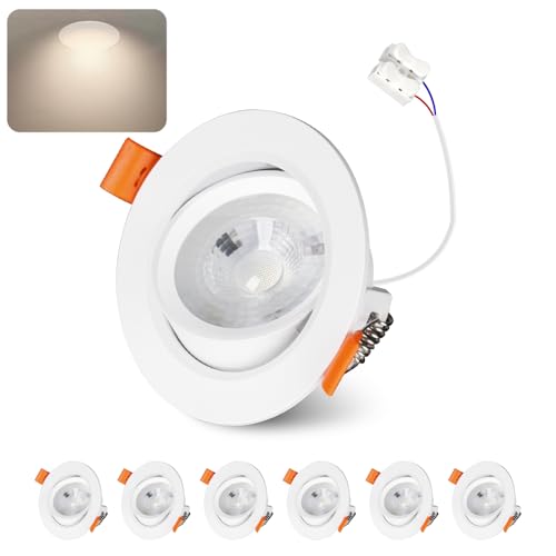 Jaenmsa Faretti LED Soffitto Incasso Cartongesso, Faretti da Incasso 7W Foro Φ 68-80mm 650 Lumen 4000K Luce Neutra, IP44, 30-60° Angolo Regolabile, per Interni Bagno Cucina Soggiorno, Set di 6