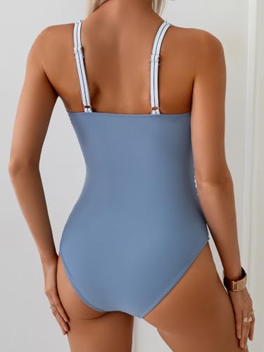Image of B2prity Women's Underwire One Piece Swimsuit Tummy Control Ruched Bathing Suit Criss Cross V Neck Swimwear