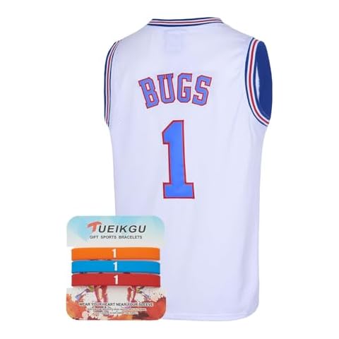 TUEIKGU Mens #1 Bugs Basketball Jersey Movie Couples Halloween Costume with Wristband (White, Medium) Cover