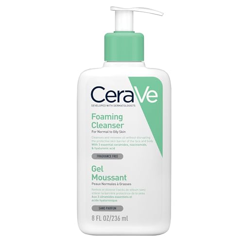 CeraVe Foaming Cleanser Face Wash for Normal to Oily Skin, with Niacinamide & 3 Essential Ceramides, Gentle Fragrance-Free, Non-Comedogenic, Dermatologist Developed Daily Cleanser, 236ml
