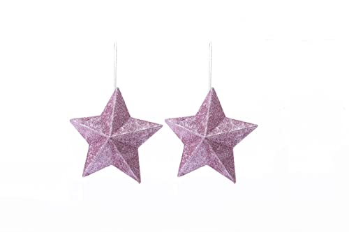 Simply Products Pack of 6-8cm 3D Glitter Star Baubles Christmas Tree Decorations (Blush (Pink)) - Image 4