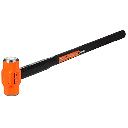 Groz Heavy Duty 8lb Sledge Hammer with 36-Inch Indestructible Handle | Hard Face Steel Head 52 HRC | Steel Locking Plate | Hi-Visibility Head | Vulcanized Rubber Handle (34517)
