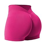 YEOREO Workout Scrunch Shorts Women V Back Gym Butt Lifting Liz High Waisted Seamless Shorts Rose Red S