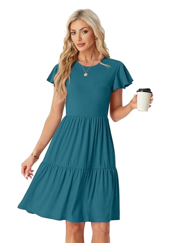 Image of HiMONE Summer Dresses for Women 2025 Vacation Sundresses Ruffle Sleeve Boat Neck with Pockets A Line Casual Dress XS-2XL