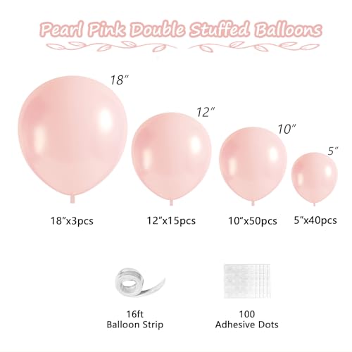 Image of 108Pcs Double Stuffed Pearl Pink Balloon Garland Arch Kit
