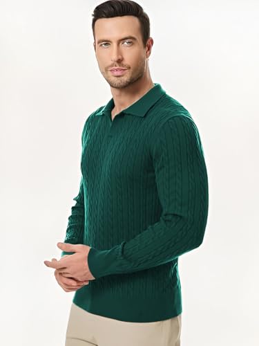 Image of TYSORT Men's Cotton Full Sleeve Collar Polo Sweater for Men, Cable Knitted Sweaters for Men
