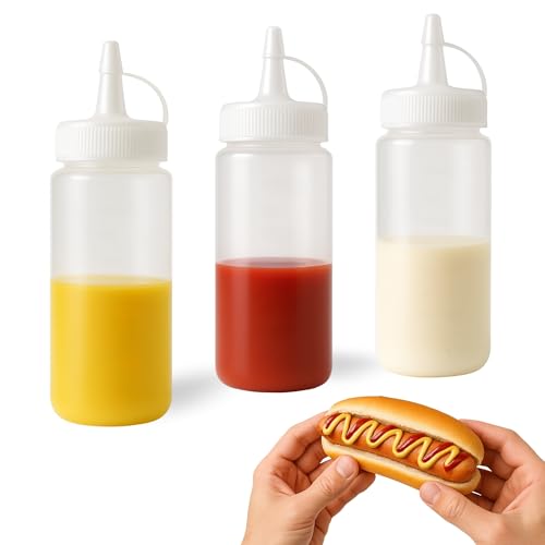 CHEFZOCO Salsera de plástico, Bote para salsas, Biberones de Cocina de Plástico, Dispensador de salsas, Apto para lavavajillas, Cumple norma UNE-EN 12875, Libre de BPA, Capacidad 125 ml, 3 unidades