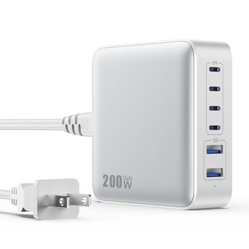 GaN III 6-Port 200W USB-C Charging Station with 65W Laptop Port