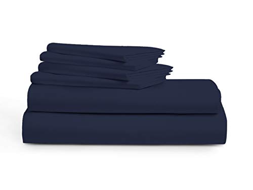 AUDLEY HOME 1000 Thread Count, 100% Pure Egyptian Cotton, 6 Piece Luxury 5 Star Hotel Collection Bedding Set, Soft & Silky Sateen Weave, Fits Mattress Upto 18'' Deep Pocket (Navy Blue, Cal King)