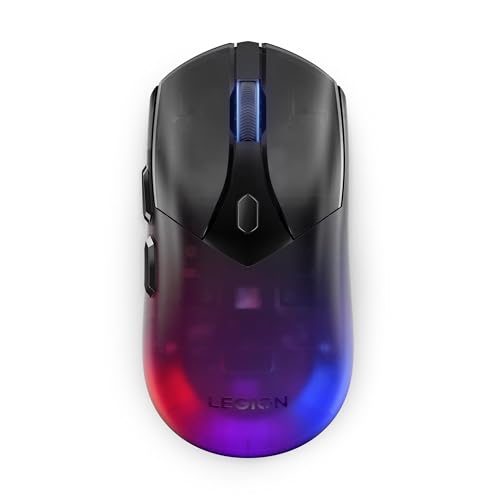 Lenovo Legion M410 - Mouse da gioco wireless RGB (6 pulsanti, luce RGB a 2 zone, 16.000 dpi, 400 IPS, batteria ricaricabile da 53 ore, compatibile con NVIDIA Reflex) - nero trasparente