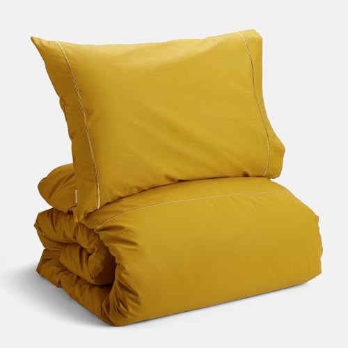 Bianca Plain Dyed Mustard Bettwäsche-Set, 90 cm, 100% Perkal-Baumwolle