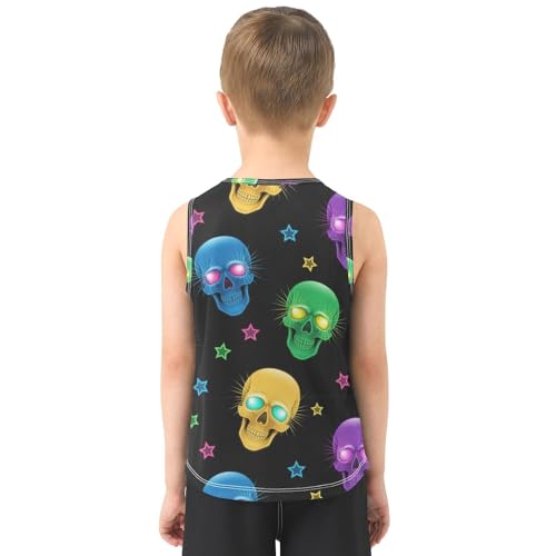 J JOYSAY Colorful Skull Stars Boys Tank Top Sleeveless Muscle Shirts Quick Dry Sport Active Workout Kids T-Shirts 3-15T3