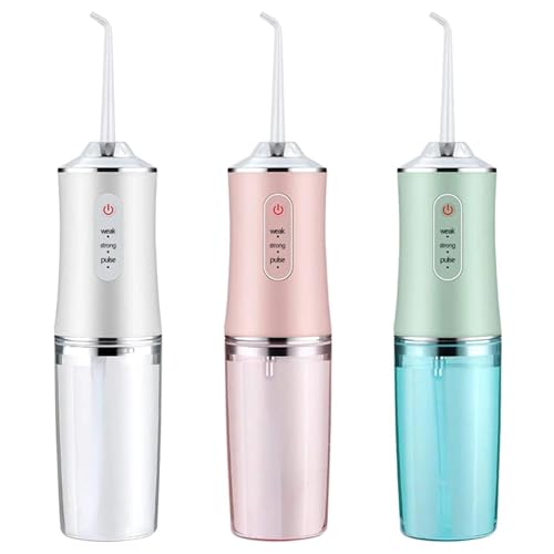 Image of Water Flosser Portable Oral Irrigator with 3 Modes, 4 Jet Tips, Cordless Rechargeable with 220ml Detachable Water Tank, IPX7 Waterproof (Multicolor-White, Green, Pink)